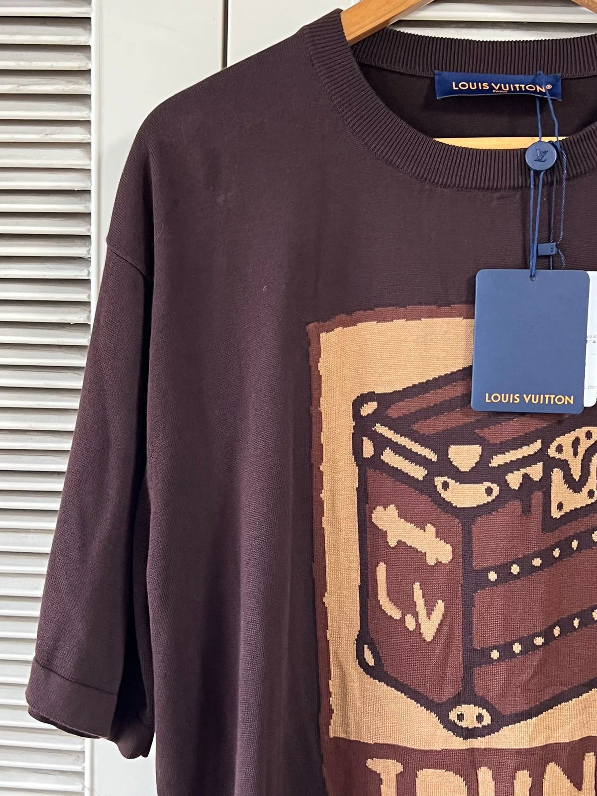 Louis Vuitton Virgil Abloh collaboration brown box logo knit short-sleeve shirt