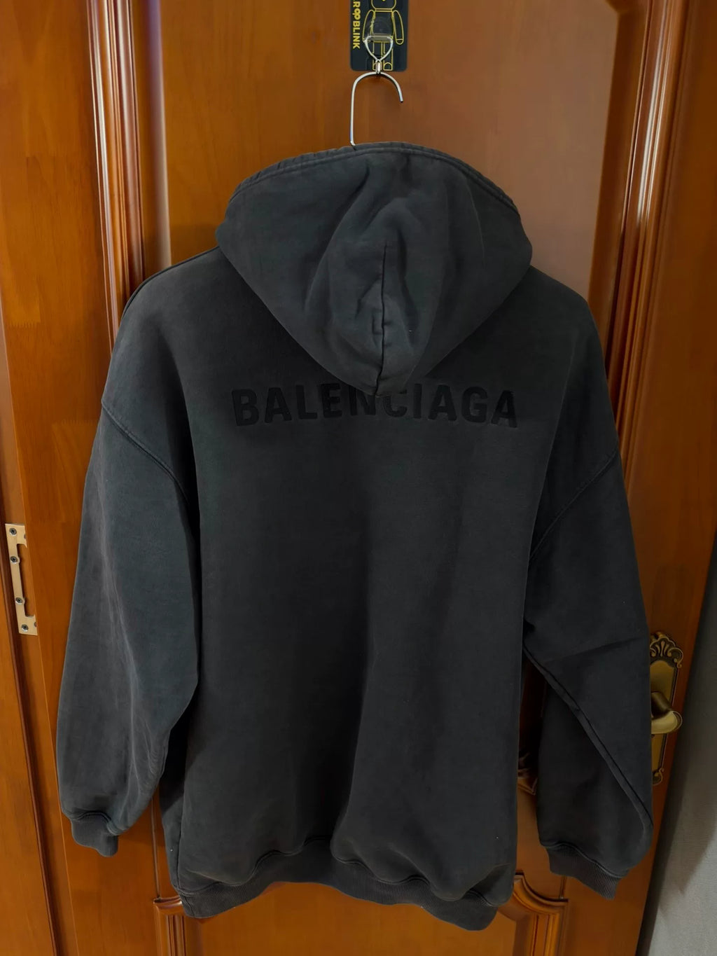 Balenciaga Washed Distressed Embroidered Logo Hooded Sweater