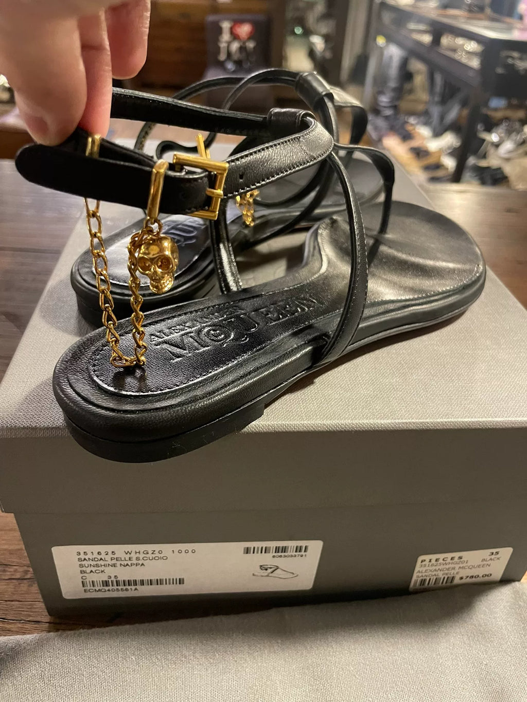 Alexander McQueen SS15 Black Gold Chain Skull Sandals