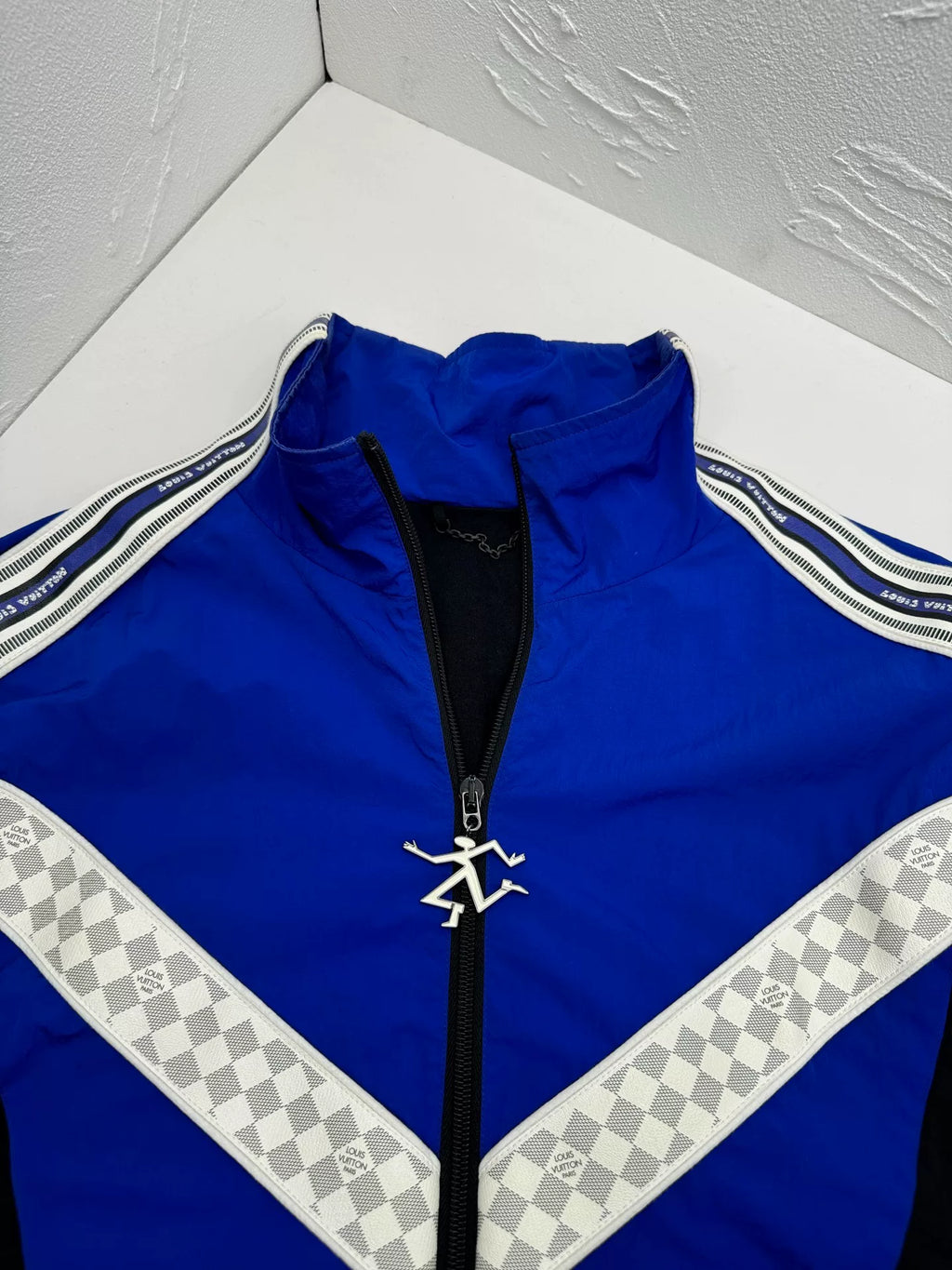 Louis Vuitton SS22 Blue Plaid Striped Turtleneck Zip-Up Jacket