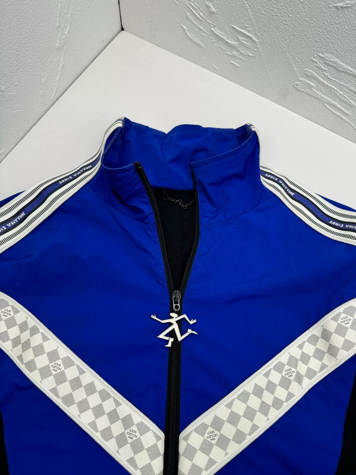 Louis Vuitton SS22 Blue Plaid Striped Turtleneck Zip-Up Jacket