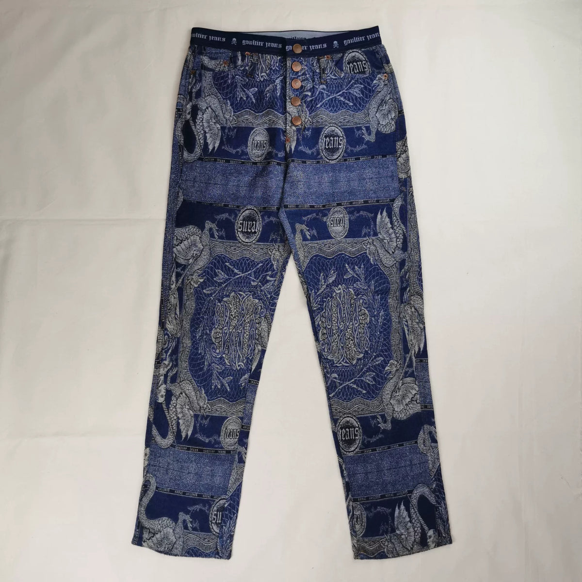 1994 Fall/Winter Jean Paul Gaultier Dragon Slayer Tribal Tattoo Jacquard Jeans