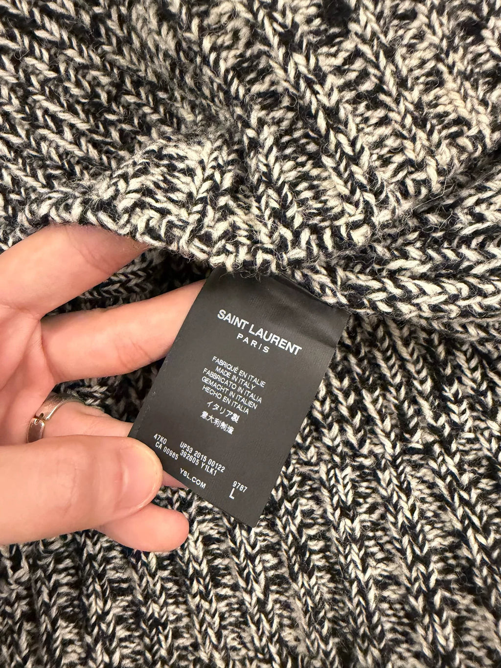 Saint Laurent 15FW Black White Chunky Knit Mock Neck Sweater by Hedi Slimane