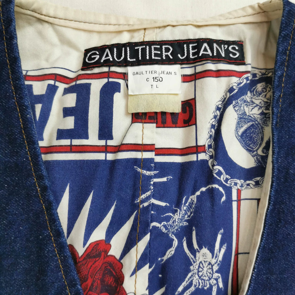 1994 Spring/Summer Jean Paul Gaultier Denim Skull Tattoo Patchwork Vest