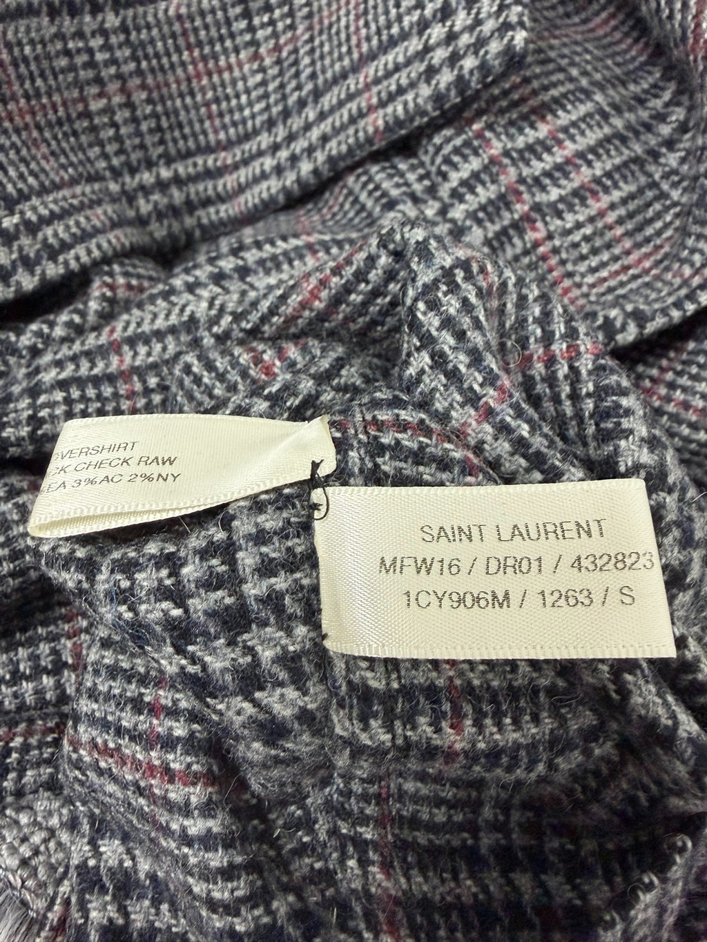 Saint Laurent Paris SLP 16FW Hedi POW Check Wool Overshirt