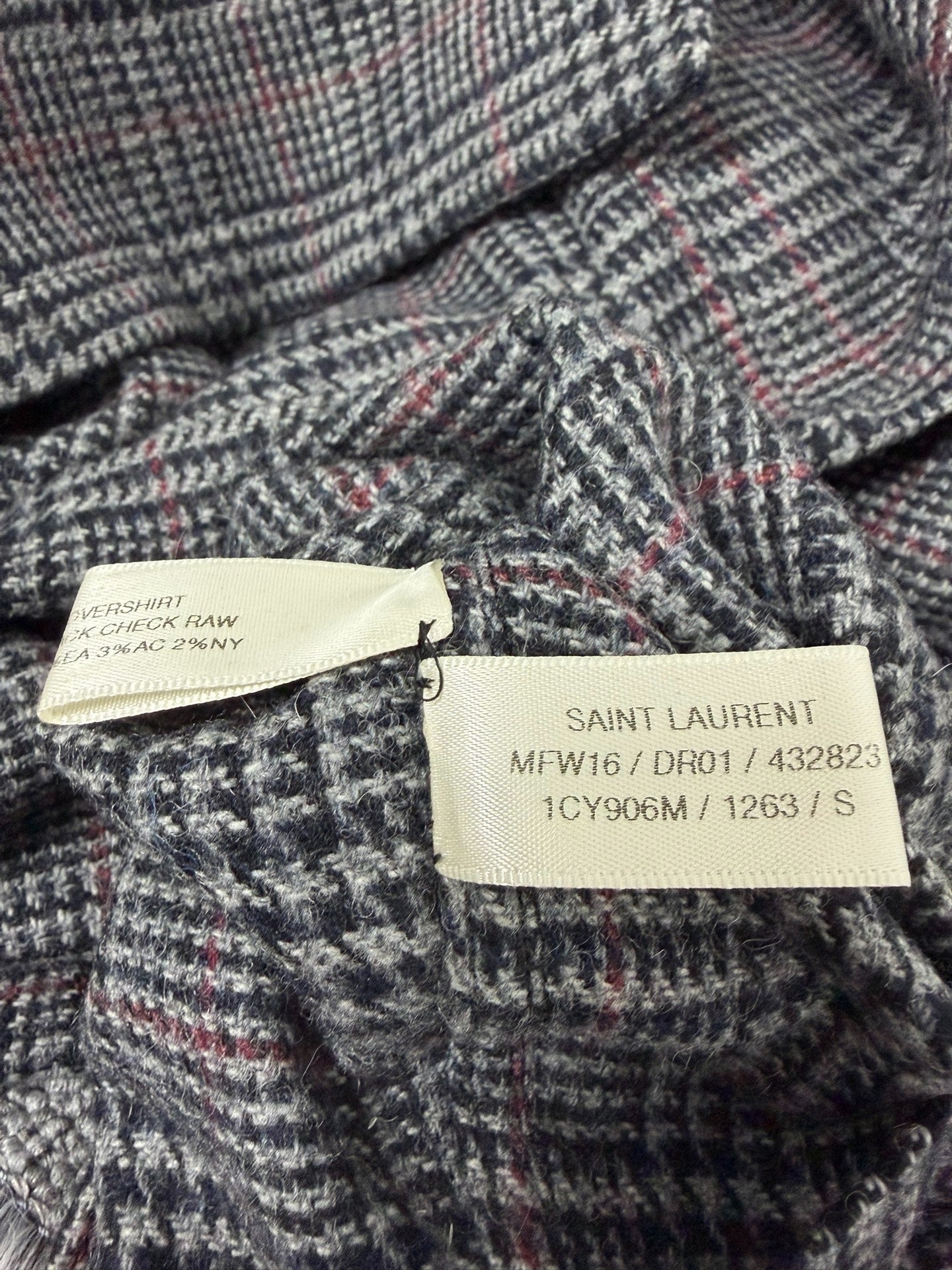 Saint Laurent Paris SLP 16FW Hedi POW Check Wool Overshirt