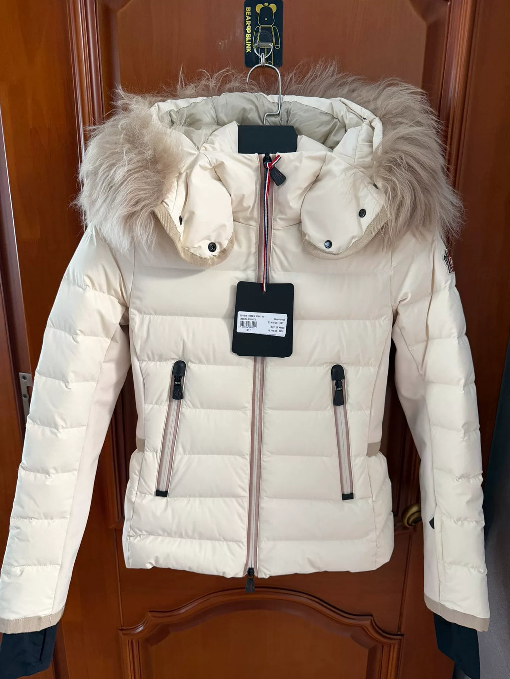 Moncler LAMOURA Off-White Hooded Fox Fur Collar Down Jacket