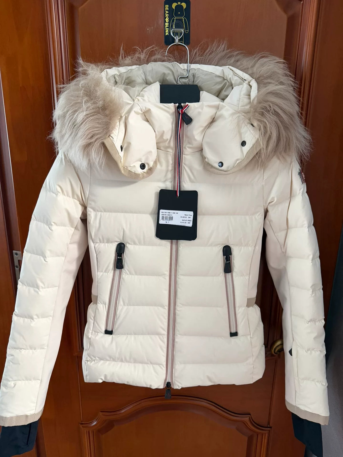 Moncler LAMOURA Off-White Hooded Fox Fur Collar Down Jacket