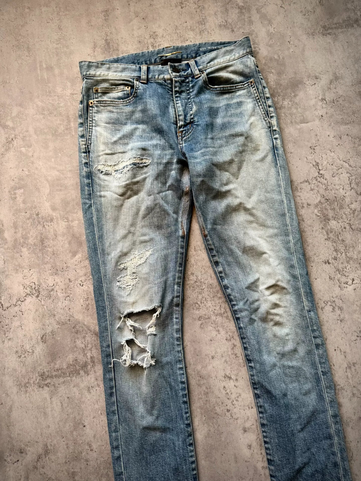 Saint Laurent Paris 18SS D05 Blue Washed Distressed Denim Jeans