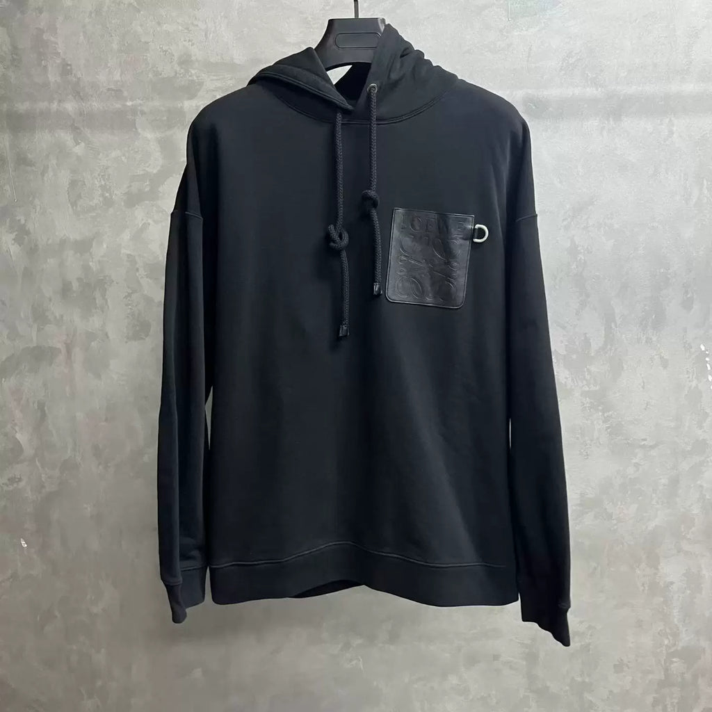 Loewe Black Logo Patch Drawstring Hooded Sweater