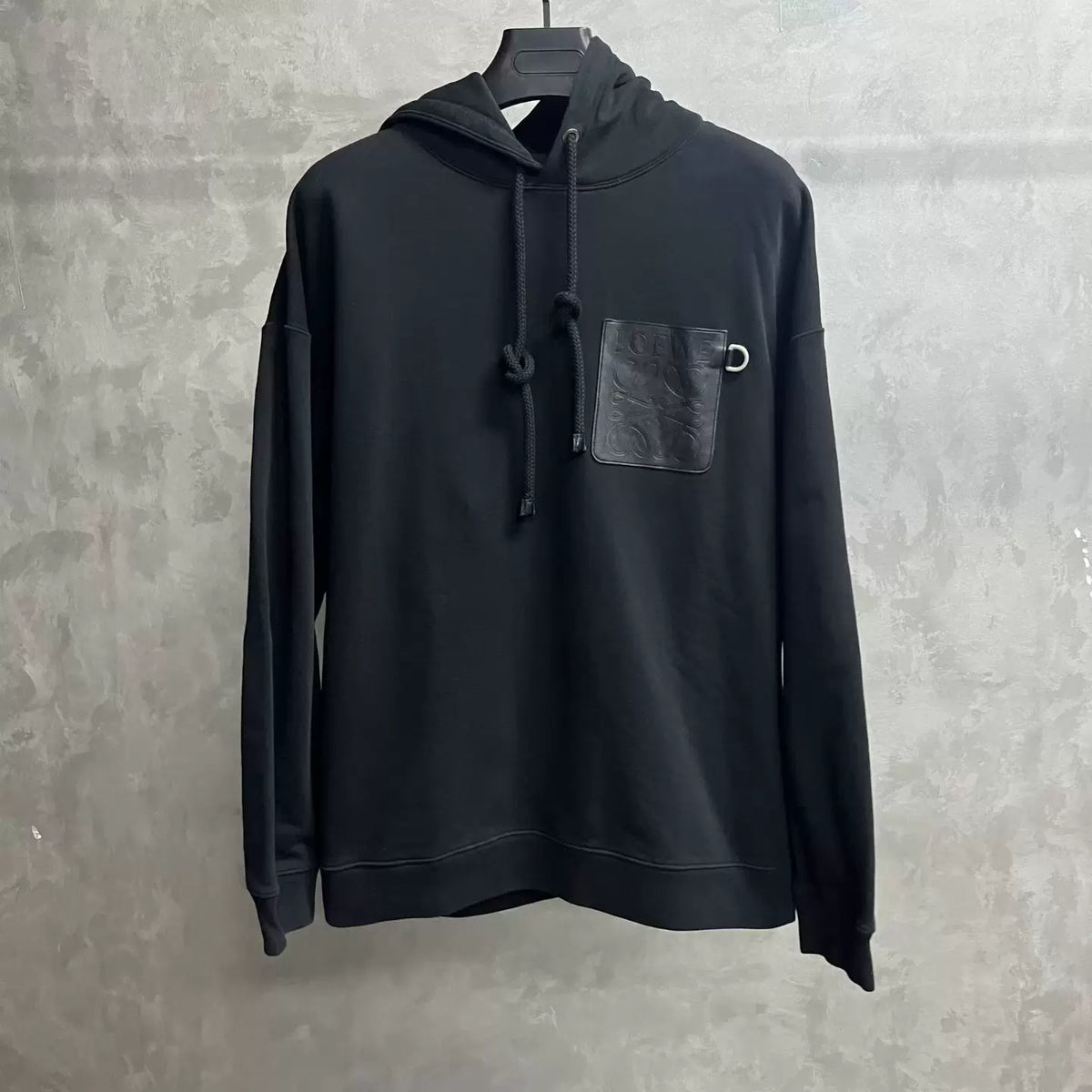 Loewe Black Logo Patch Drawstring Hooded Sweater