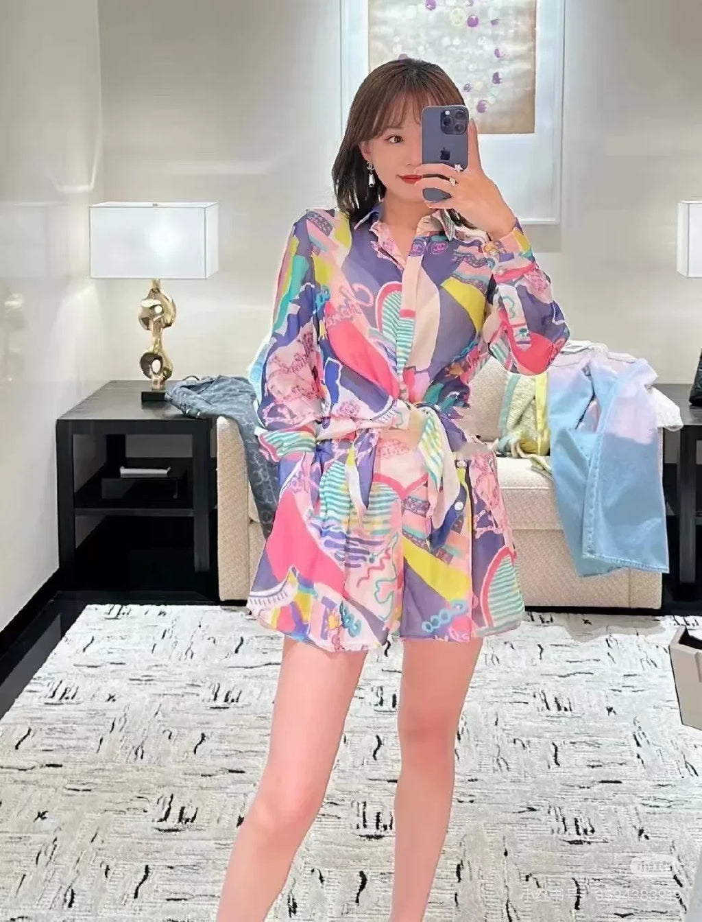 Chanel Multicolor Print Silk Shirt