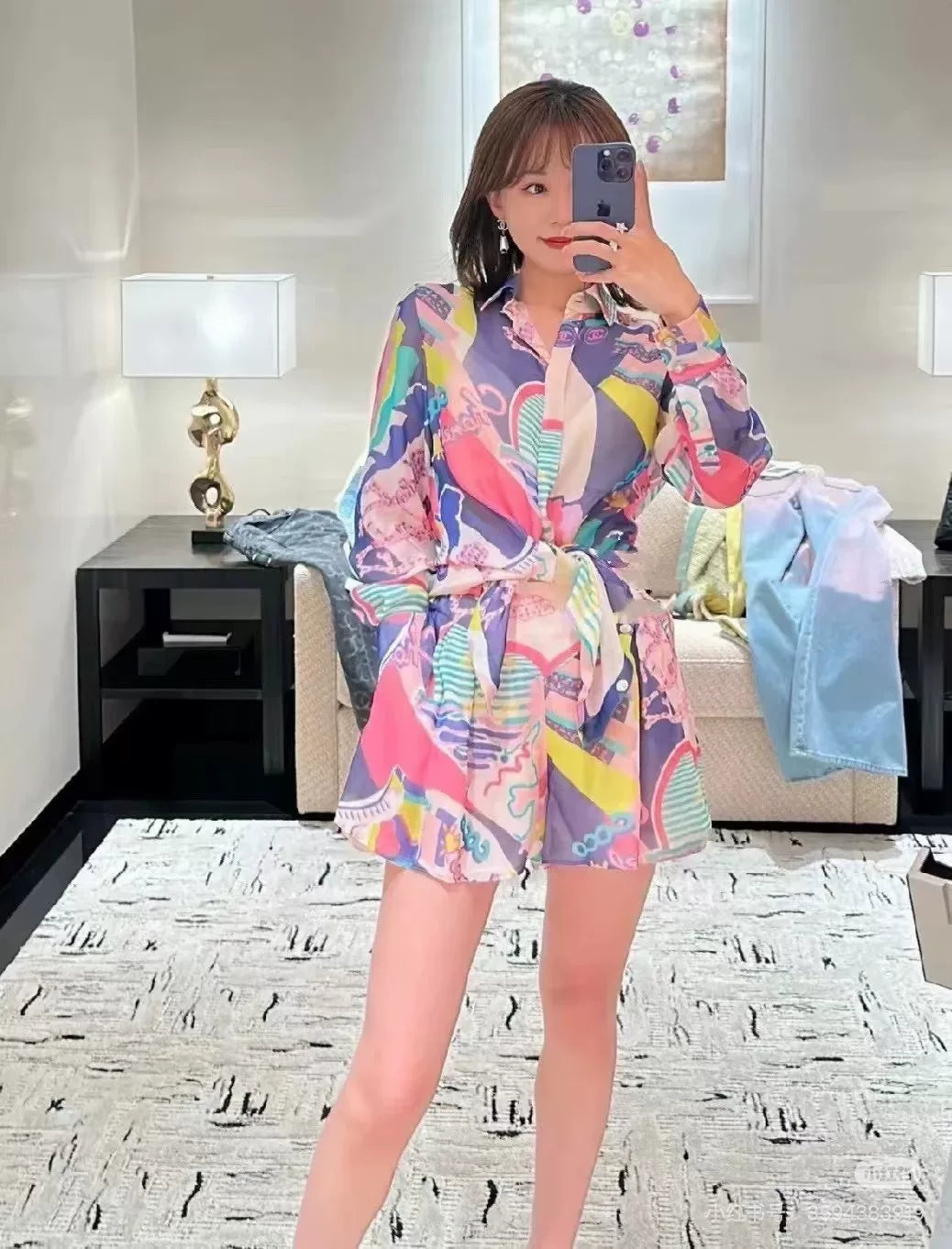Chanel Multicolor Print Silk Shirt