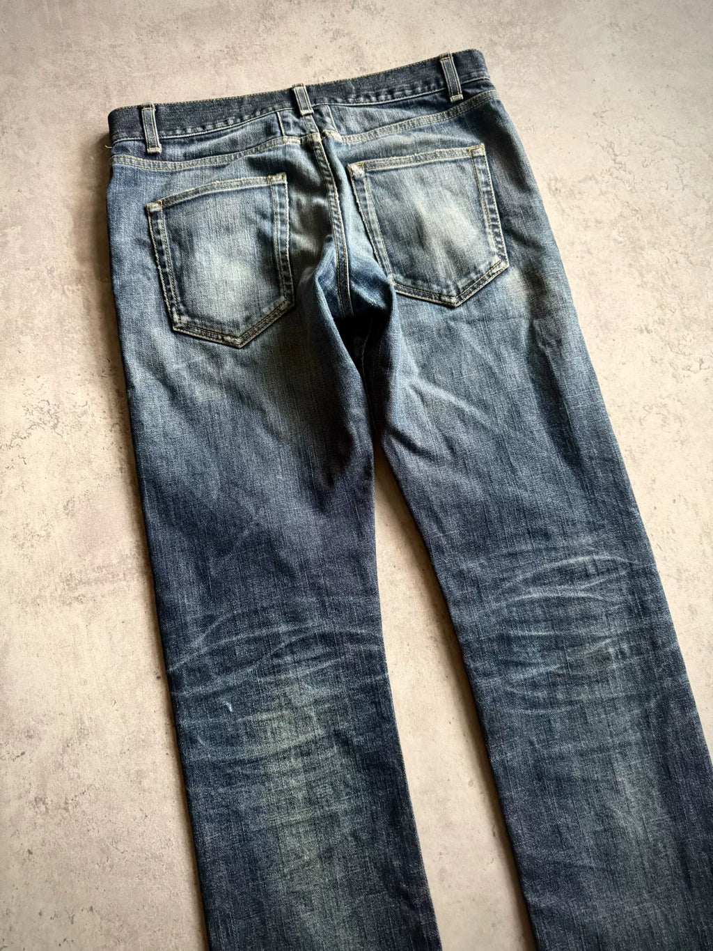 Saint Laurent 13AW D01 Blue Washed Distressed Denim Jeans by Hedi Slimane