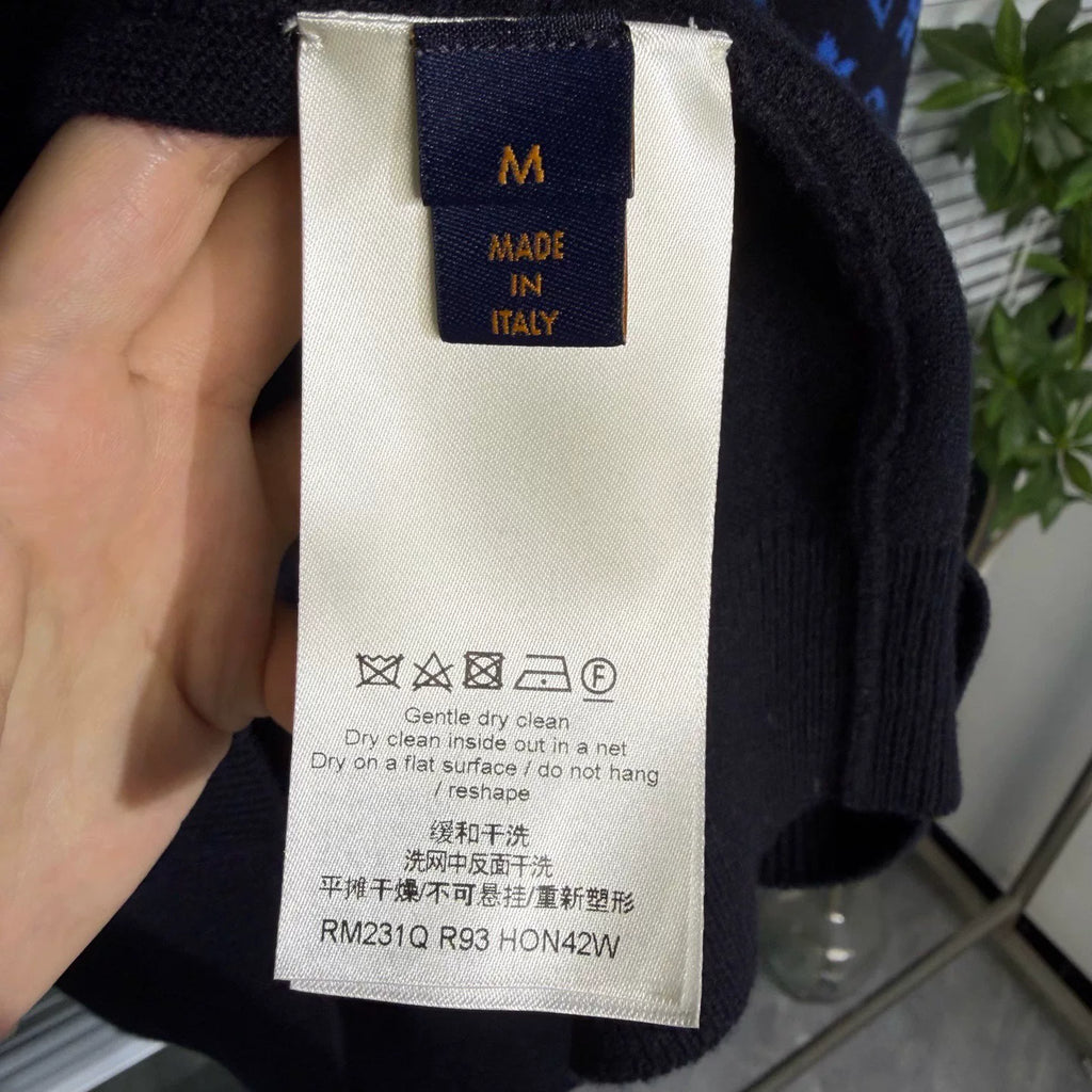 Louis Vuitton Monogram All-Over Print Wool Navy Knit Sweater