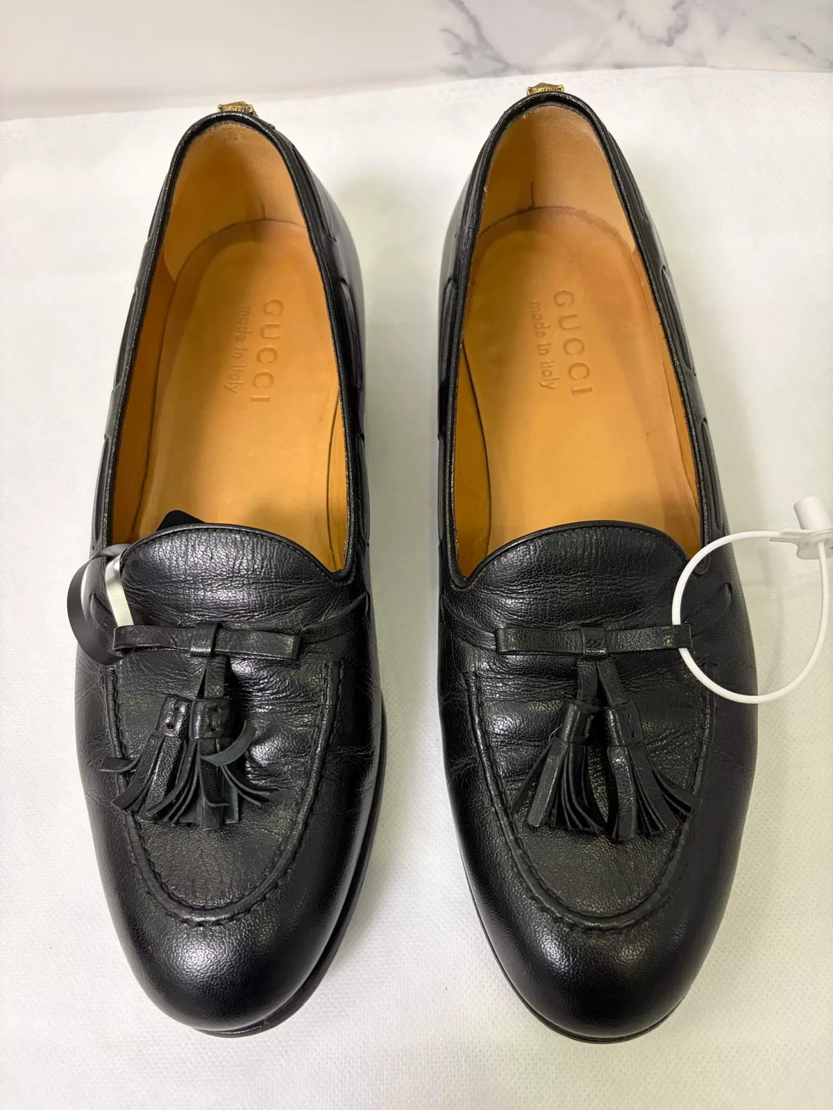 Gucci Black Fringe Leopard Head Metal Loafers