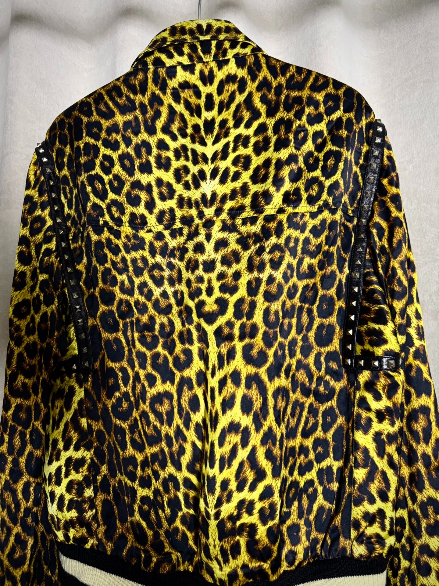 Saint Laurent 16SS Hedi Slimane Leopard Print Studded Silk Jacket by Hedi Slimane