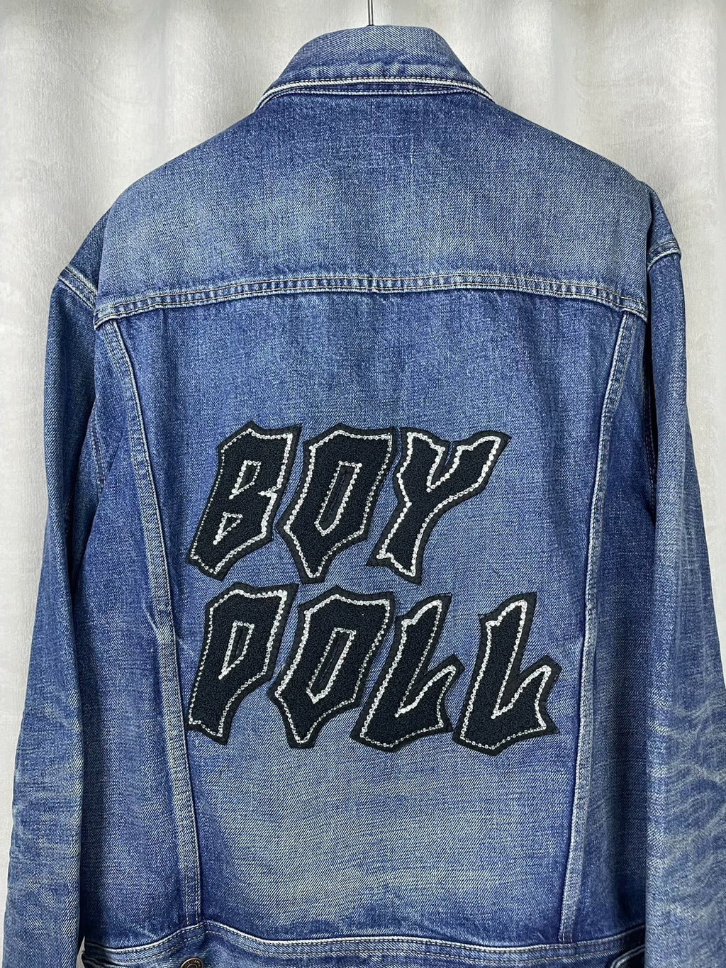 Celine FW22 Blue Washed Boy Doll Rhinestone Embroidery Denim Jacket