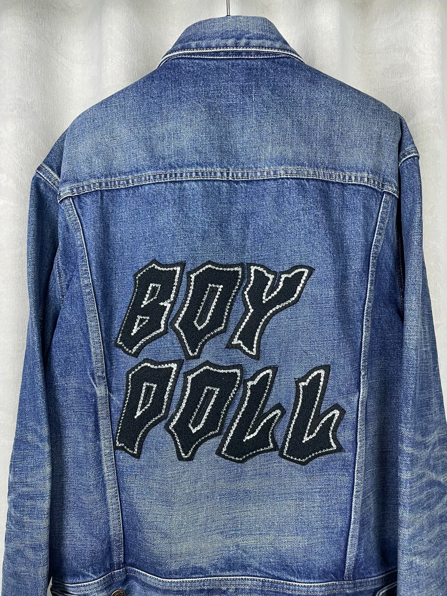 Celine FW22 Blue Washed Boy Doll Rhinestone Embroidery Denim Jacket