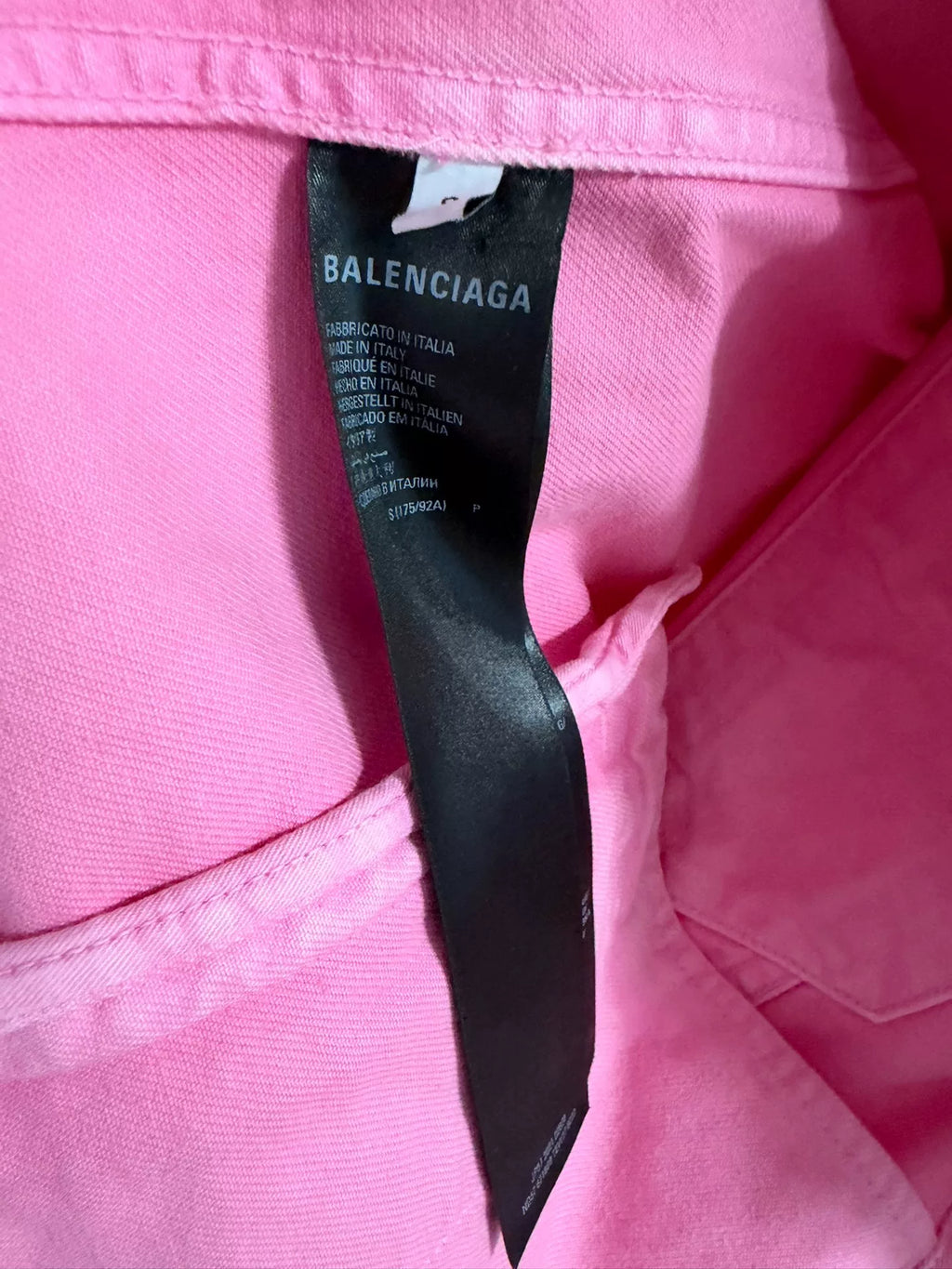 Balenciaga Pink Embroidered Logo Washed Denim Jacket