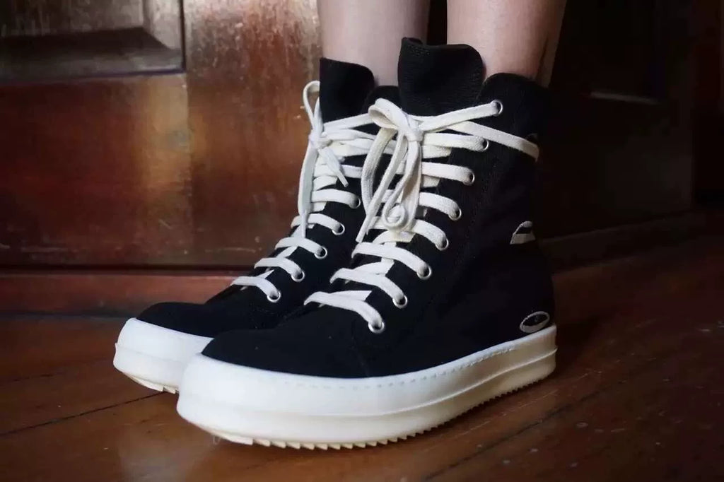 Rick Owens SS16 Black Cyclops Three-Eye Embroidered Vegan Canvas Large Converse Sneakers