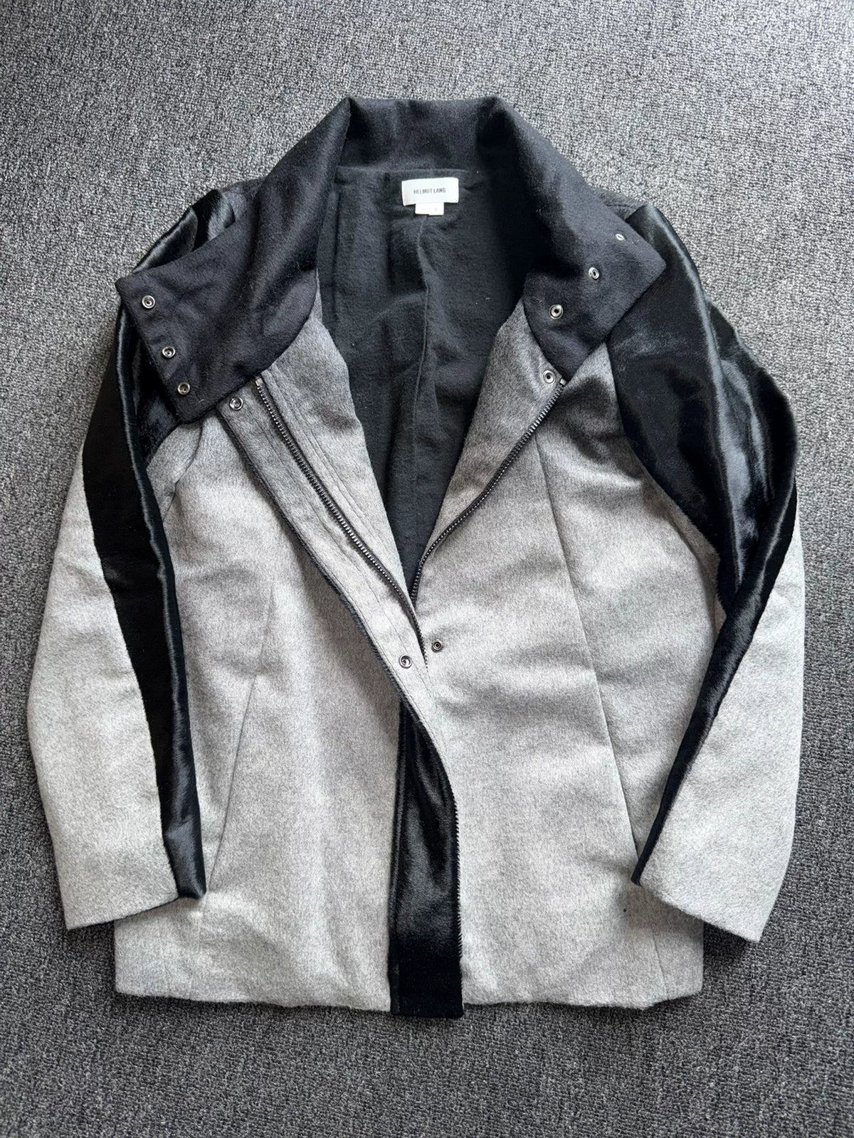 Helmut Lang Gray Black Ombré Wool Calf Pony Hair Jacket Coat