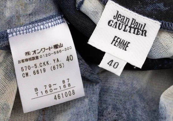 Jean Paul Gaultier Vintage Blue Moonlit Portrait Mesh Top