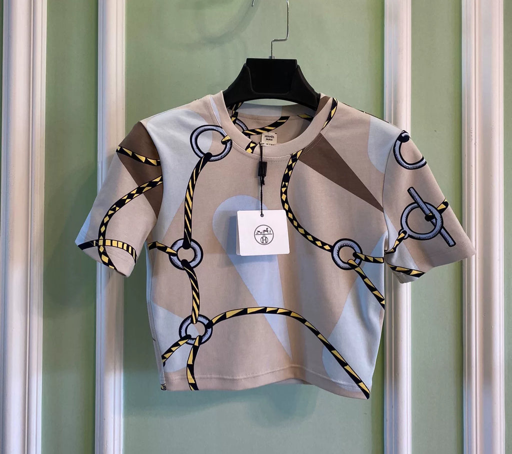 Hermes Chain Print Short Sleeve Cotton T-Shirt