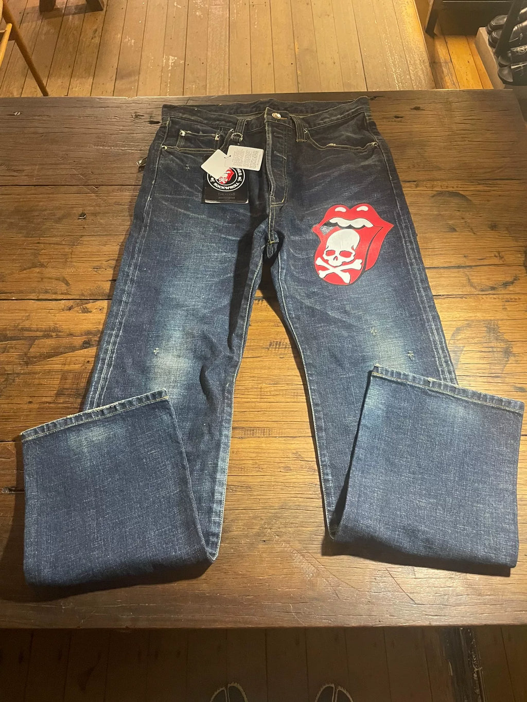 mastermind Japan × Theater8 Rolling Stone Blue Washed Cotton Spandex Jeans