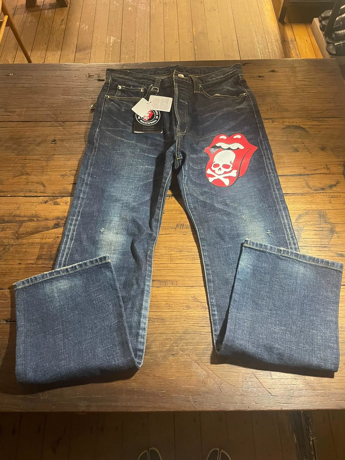 mastermind Japan × Theater8 Rolling Stone Blue Washed Cotton Spandex Jeans