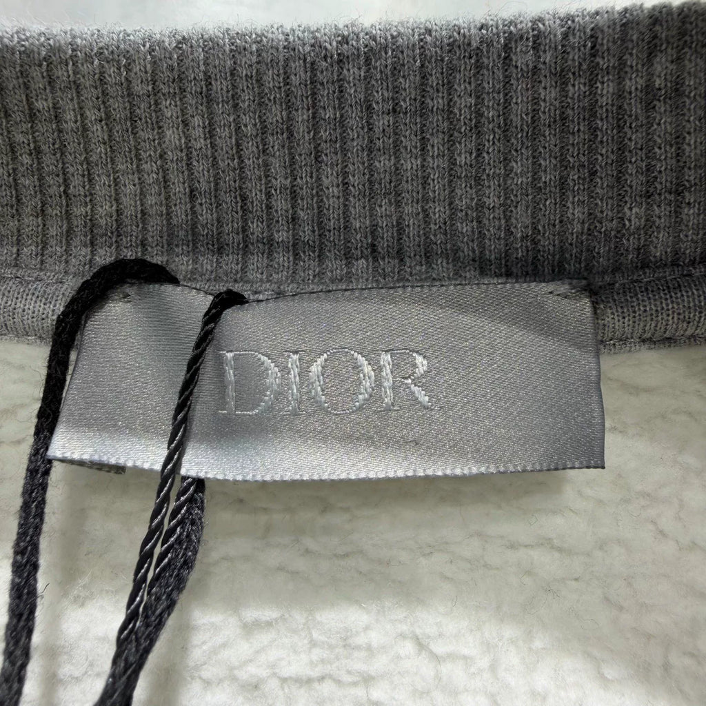 Dior Grey CD Letter Embroidered Combed Cotton Hooded Sweater
