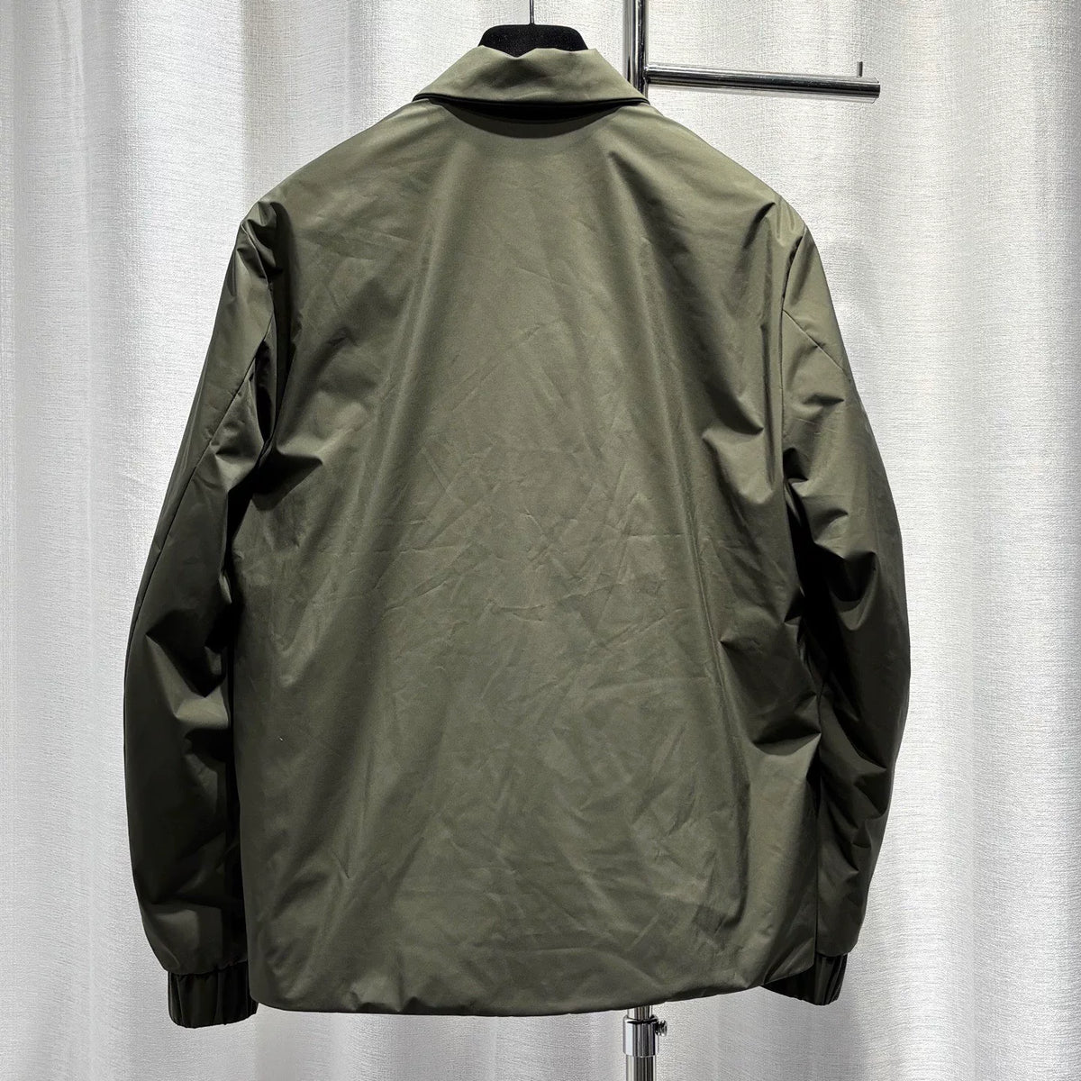 Moncler Olive Arm Logo Zip-Up Polyester Down Jacket
