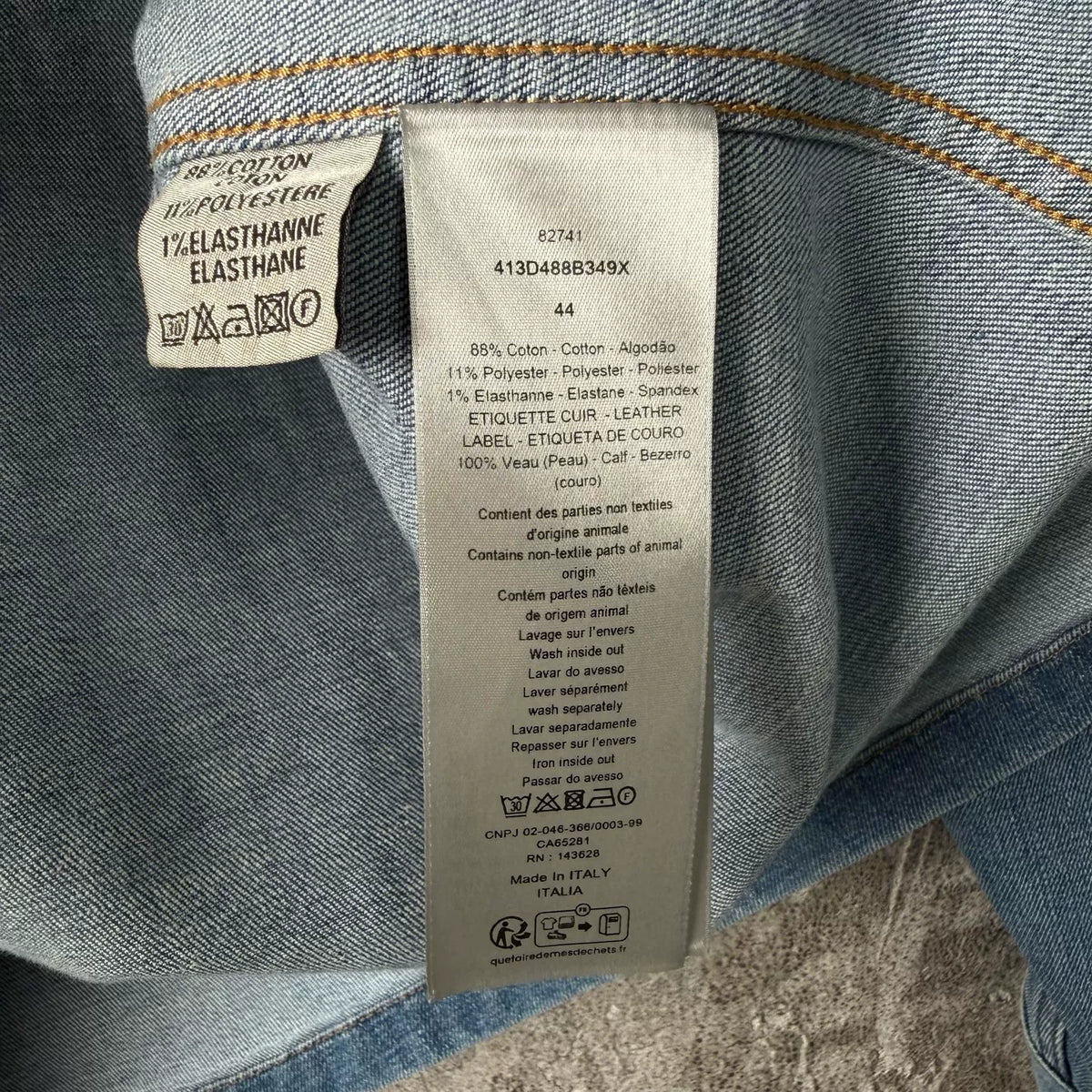Dior Logo Leather Patch Collared Denim Jacket