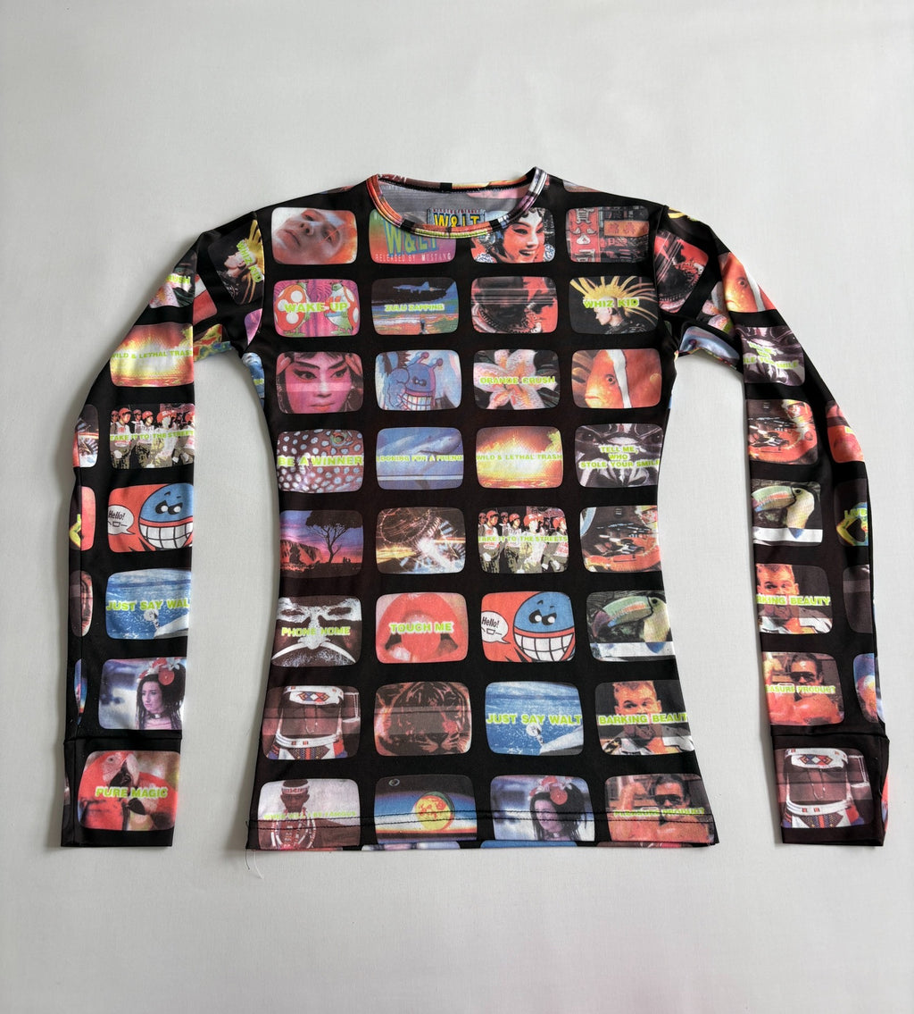 Walter Van Beirendonck runway print long-sleeve T-shirt W&LT vintage 95-96 runway piece printed face mask robot long-sleeve T-shirt