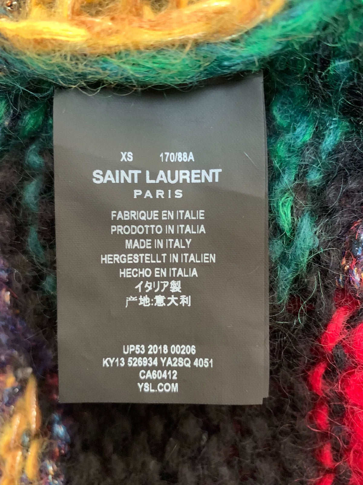 Saint Laurent FW18 Color-Block Mohair Hooded Cardigan