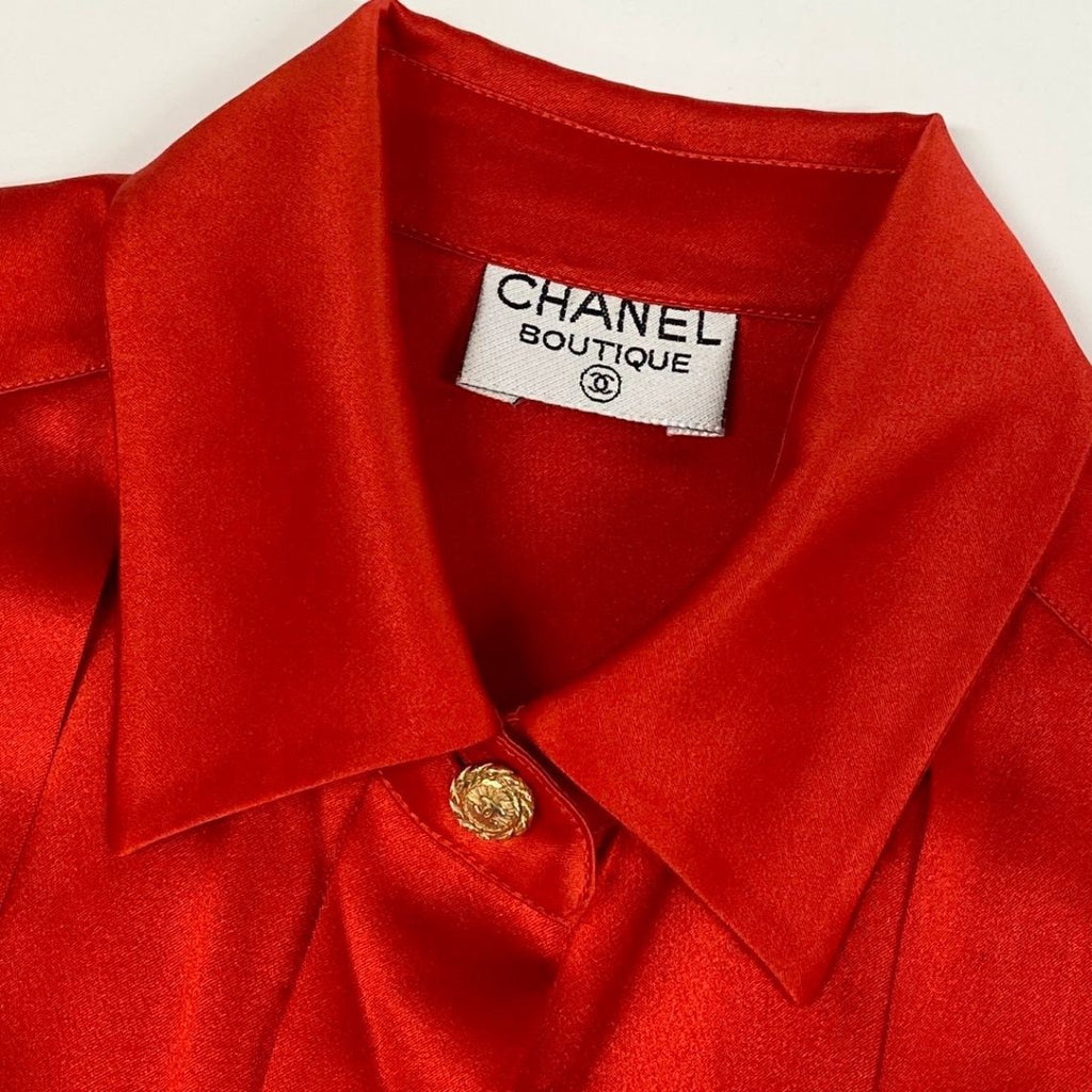 Chanel Red Gold Button Long Sleeve Shirt