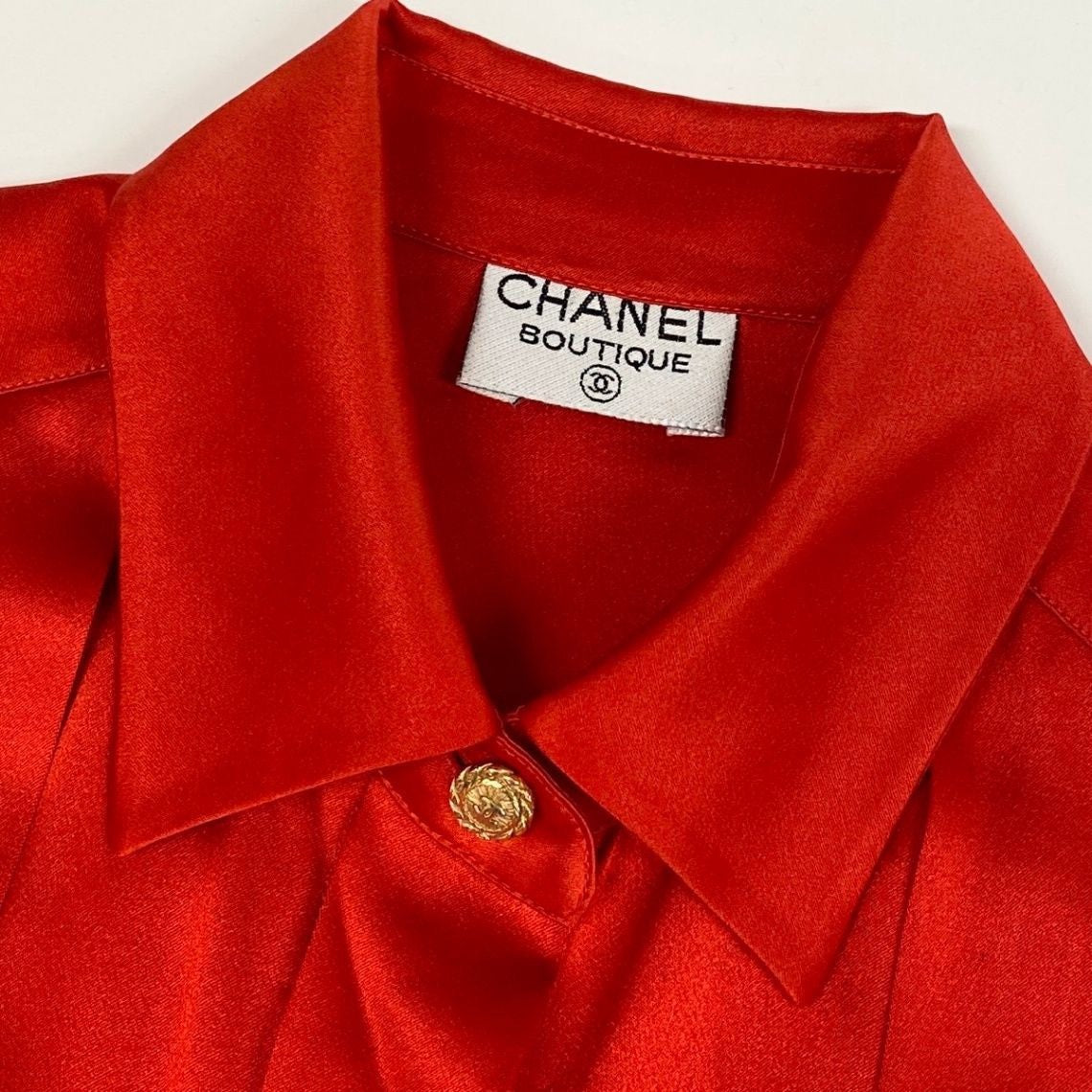 Chanel Red Gold Button Long Sleeve Shirt
