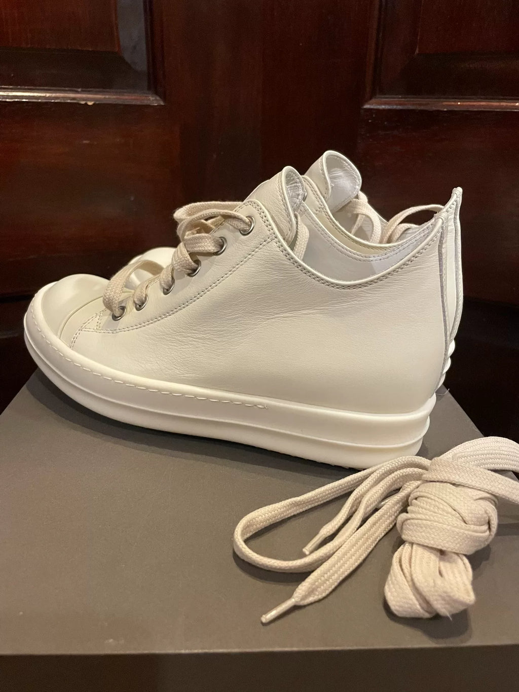 Rick Owens SS18 White Lambskin Sneakers
