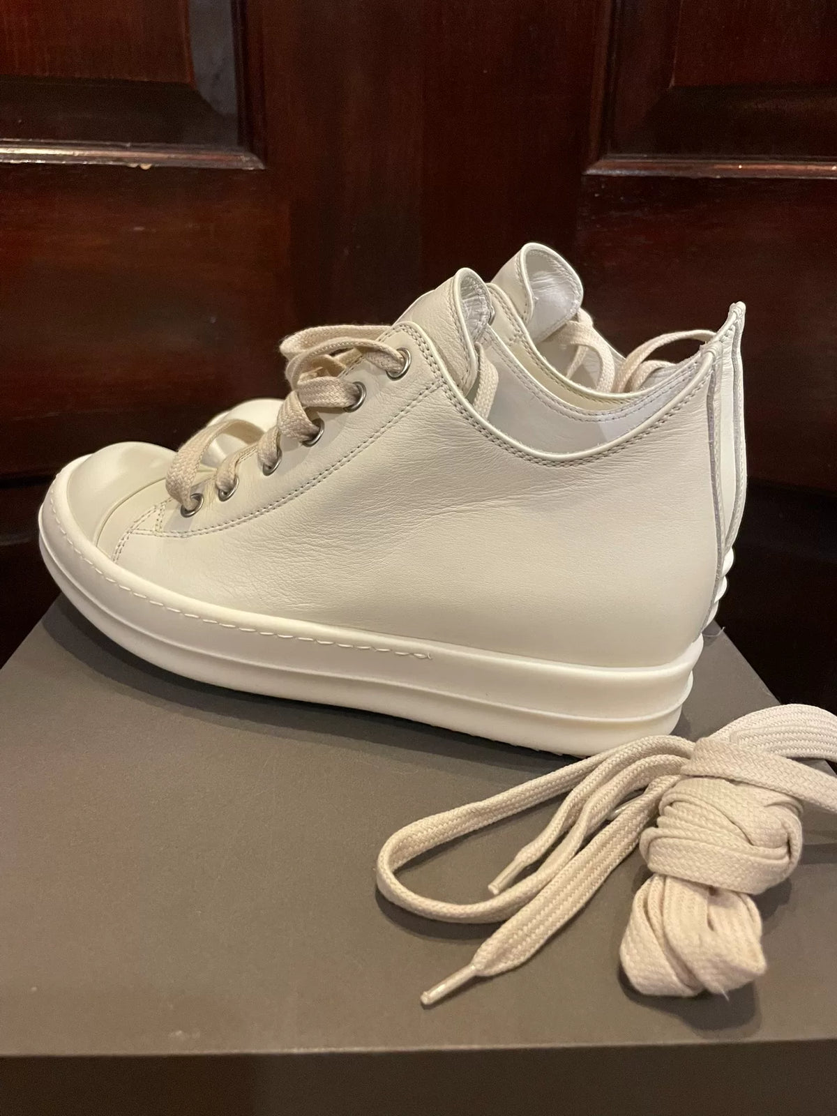 Rick Owens SS18 White Lambskin Sneakers
