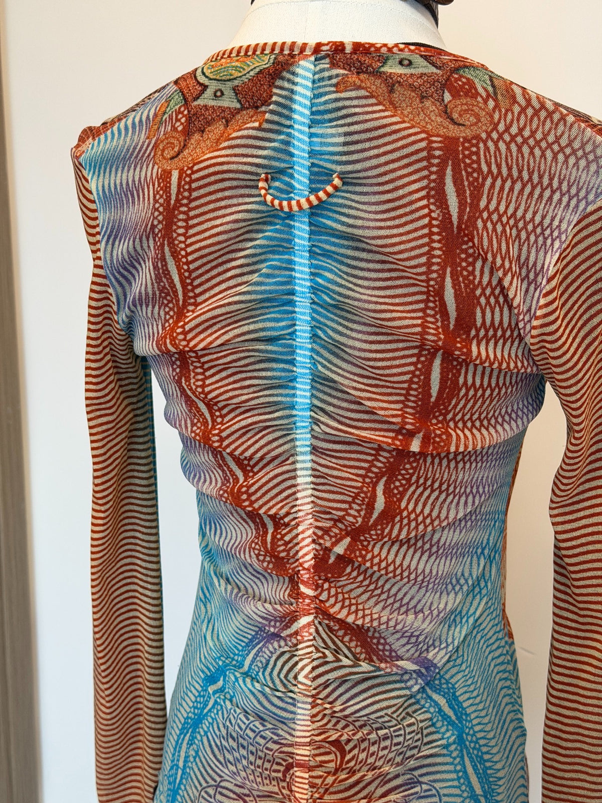 Jean Paul Gaultier Vintage V-Neck Mesh Print Long Sleeve Top