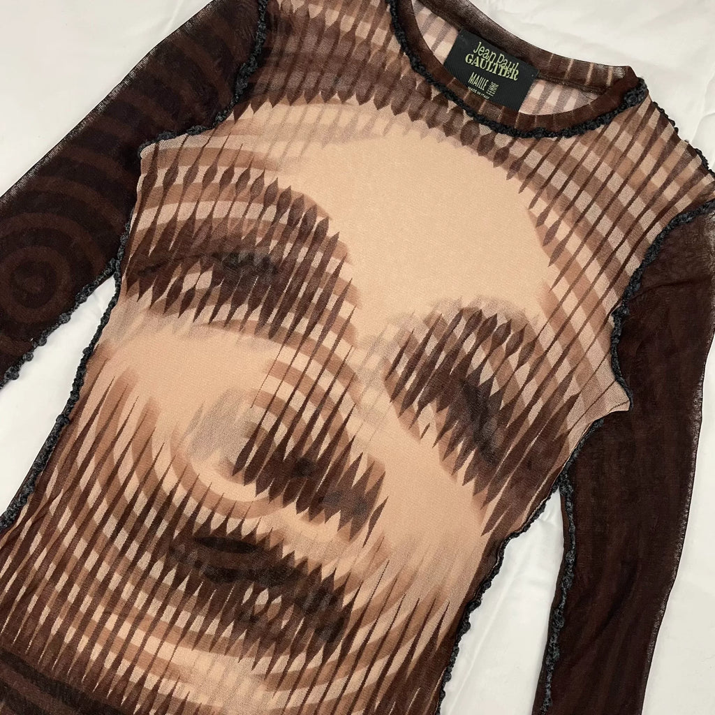 2001 Fall/Winter Jean Paul Gaultier Woman's Face Print Mesh T-Shirt