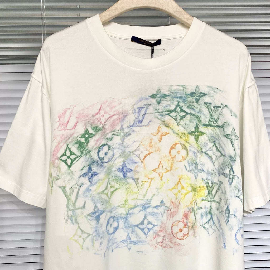 Louis Vuitton Crayon Spray Monogram Logo White Short Sleeve T-Shirt