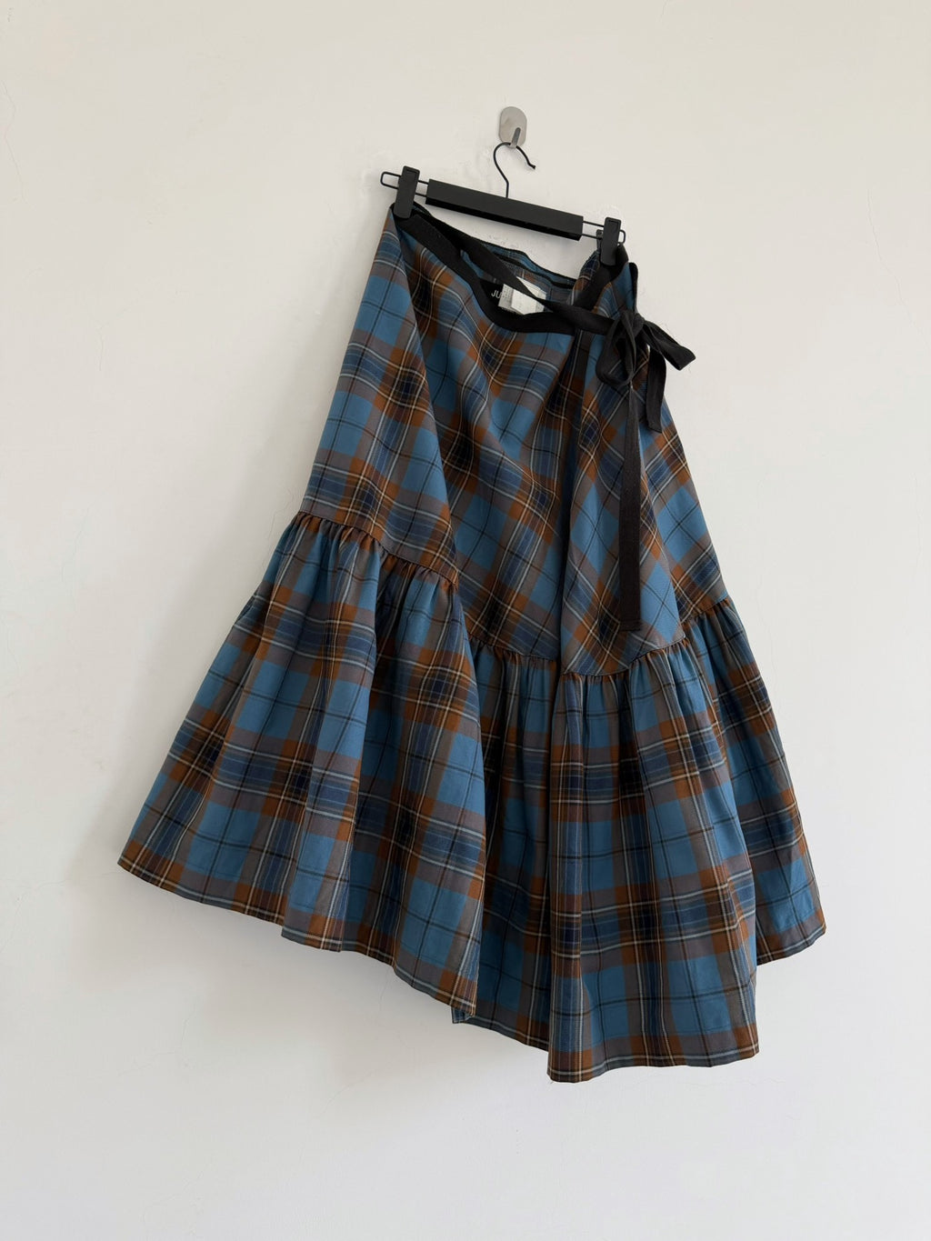 Junya Watanabe Midi Blue Plaid Wool Skirt