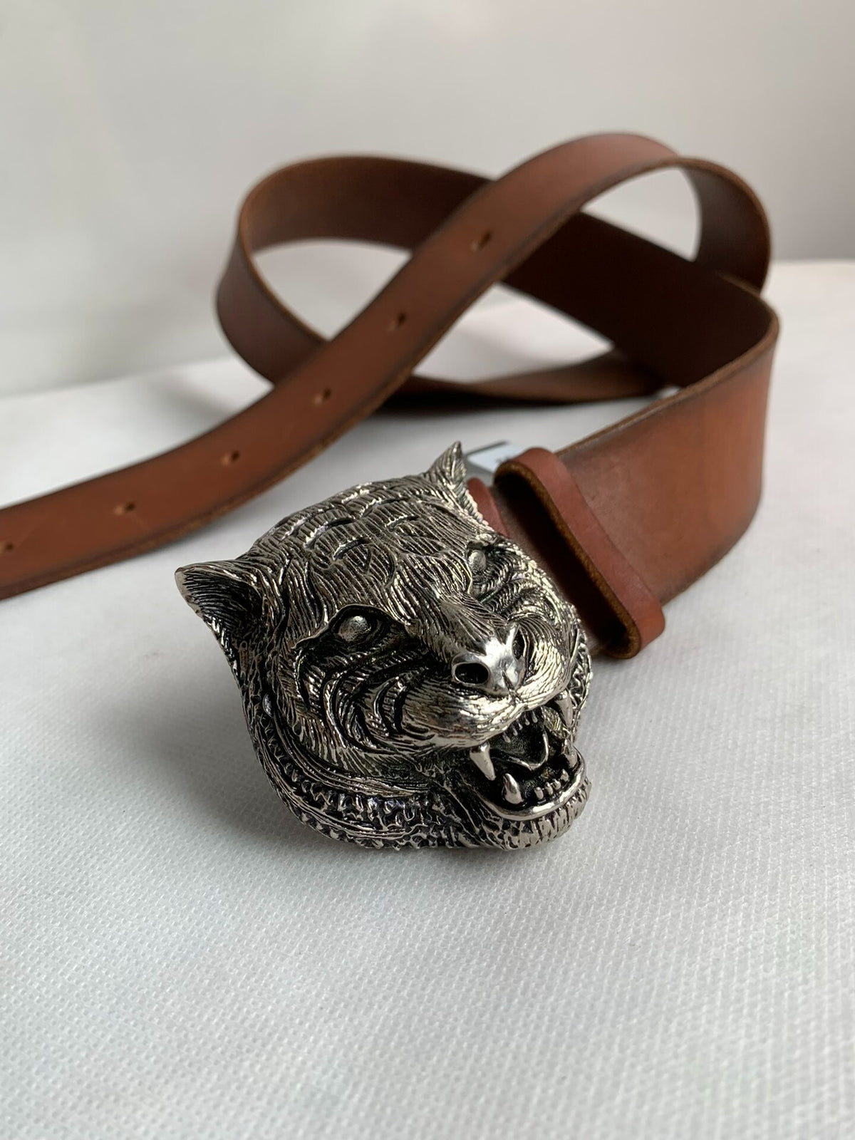 Gucci Brown Tiger Head Leather Belt