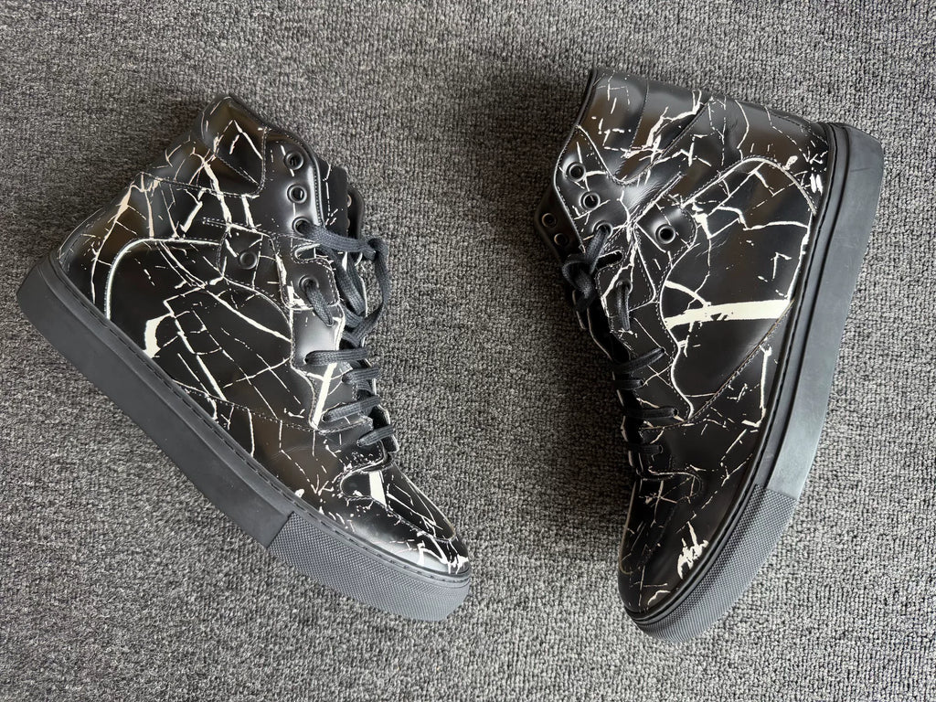 Balenciaga Arena Black Marble Print High Top Sneakers