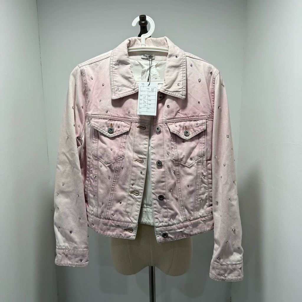 Miu Miu Rhinestone Pink Tie-Dye Denim Jacket