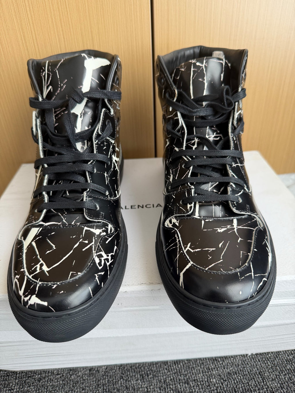 Balenciaga Arena Black Marble Print High Top Sneakers