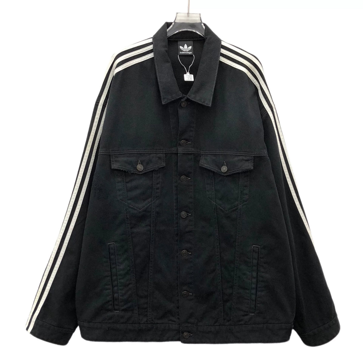 Balenciaga × Adidas Black Side Stripe Cotton Collared Single-Button Denim Jacket