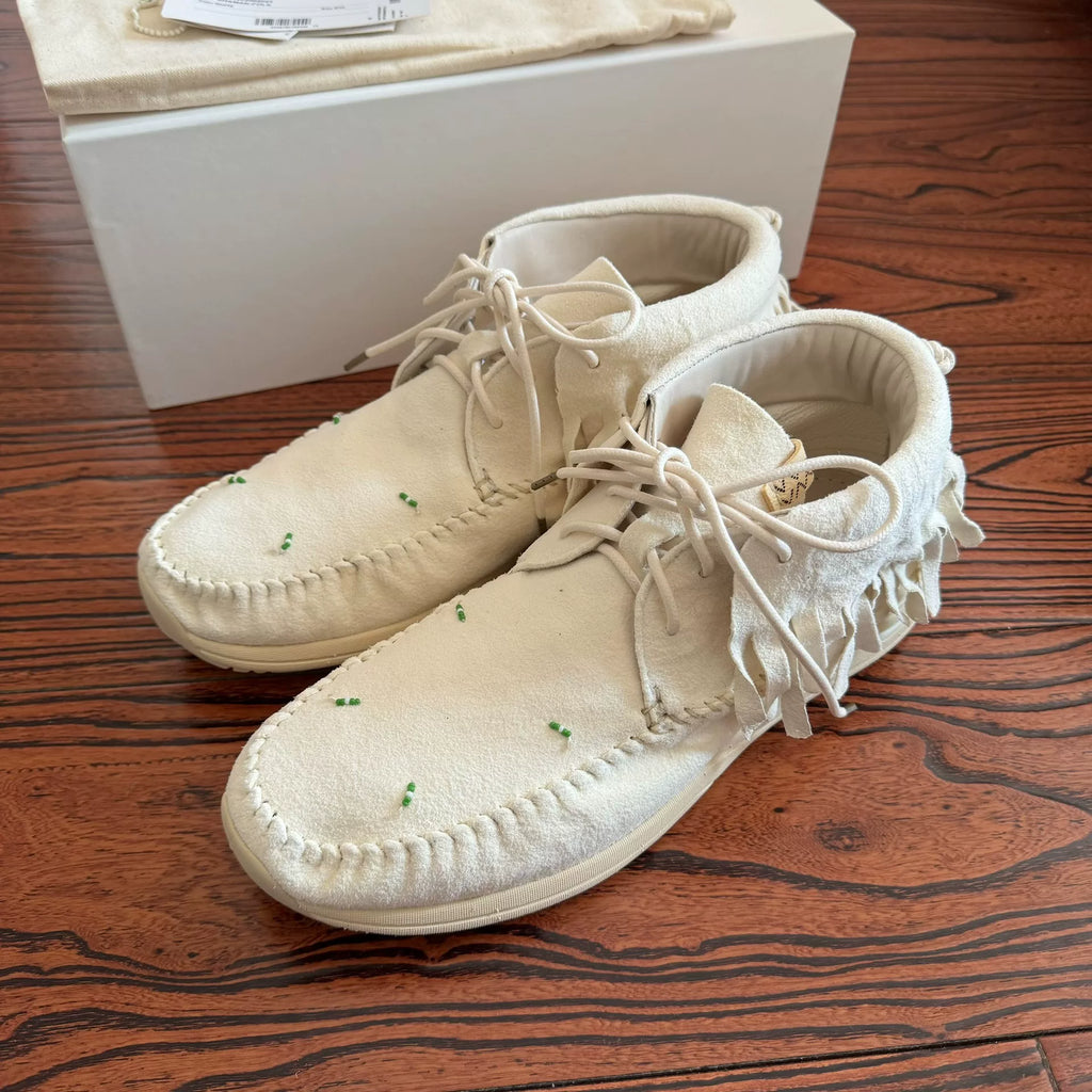 Visvim 23AW Aw Fbt Shaman Folk Fringe White Shoes