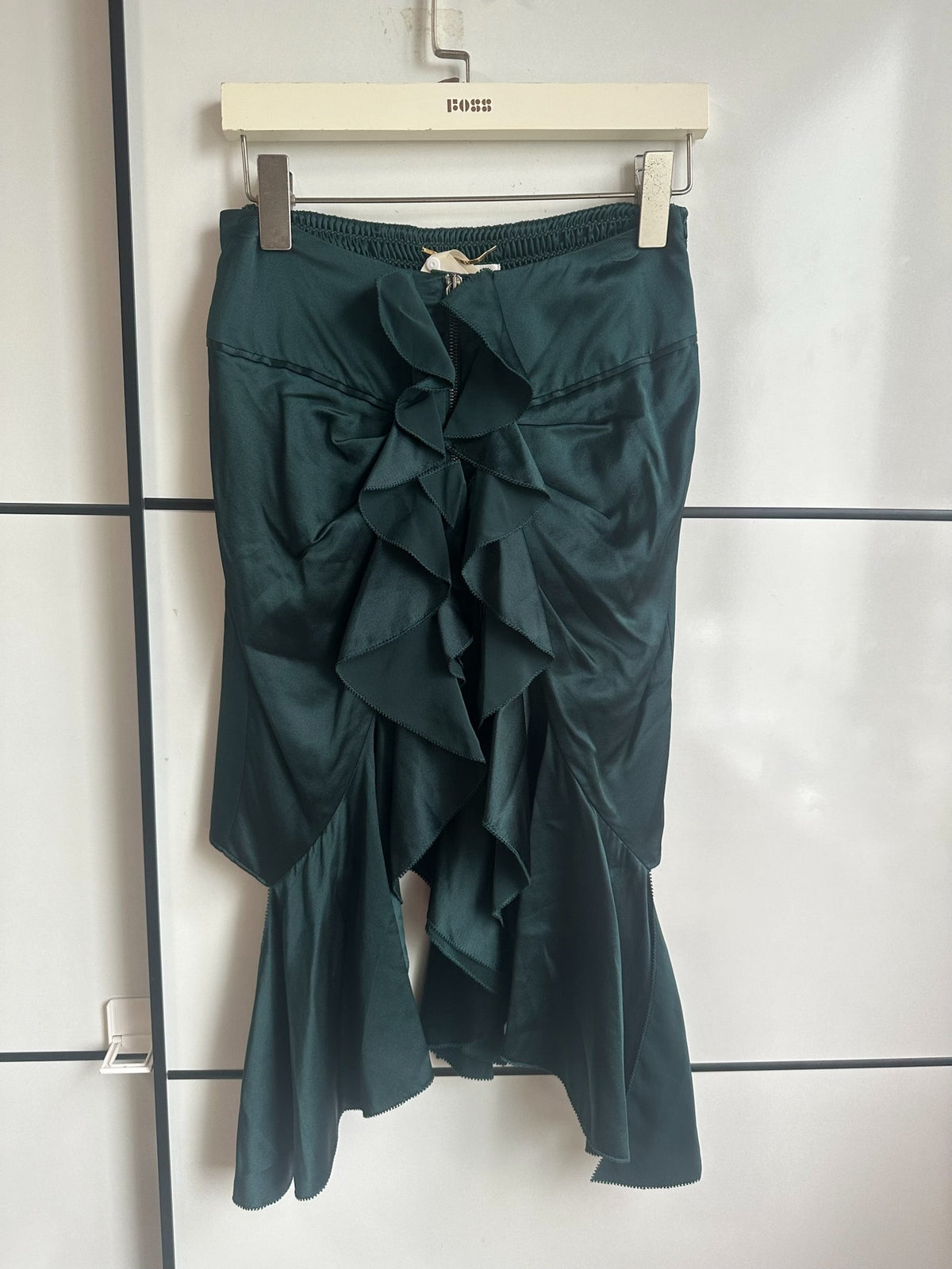 Saint Laurent Dark Green Silk Fringe Skirt
